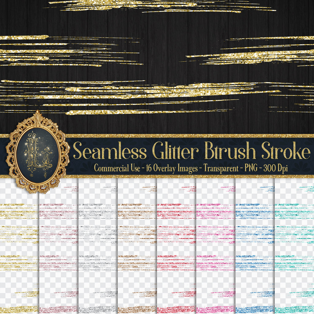 16 Seamless Glitter Brush Stroke Transparent Overlay Images PNG 16 Colors Commercial Use Instant Download Glitter Overlay Card Making Brush