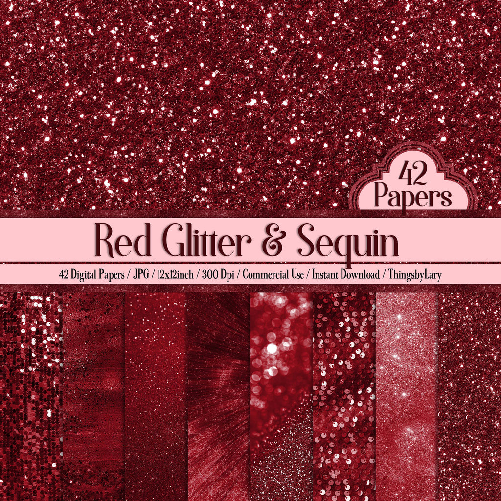 42 Red Glitter Sequin Digital Papers 12x12&quot; 300 Dpi Planner Paper Commercial Use Instant Download Scrapbook Digital Glitter Sequin Tinsel