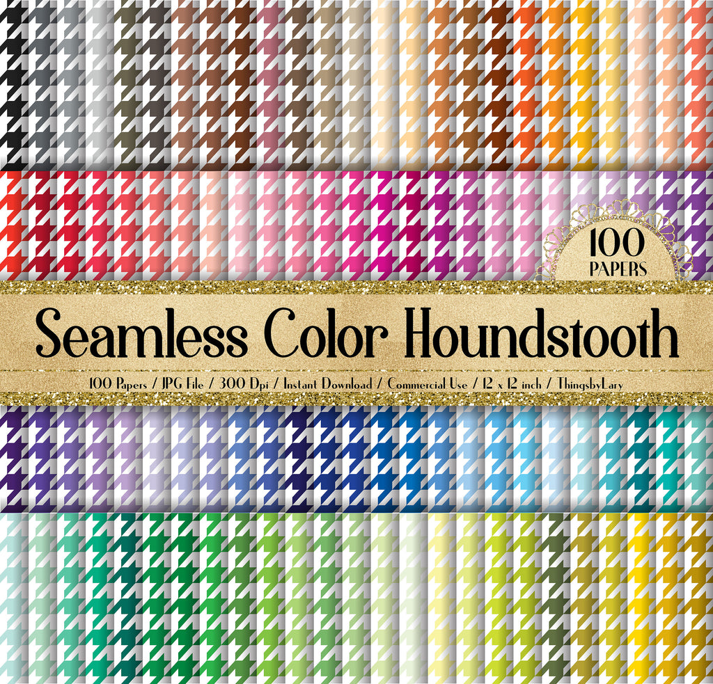 100 Seamless Color Houndstooth Digital Papers 12&quot; 300 Dpi Commercial Use Instant Download Printable Retro Pattern University Back to School