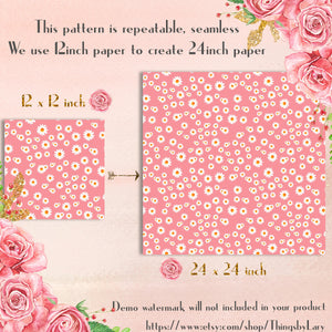 100 Seamless Daisy Flower Digital Papers 12x12&quot; 300 Dpi Planner Paper Instant Download Commercial Use Wedding Shabby Chic Mother Day Floral