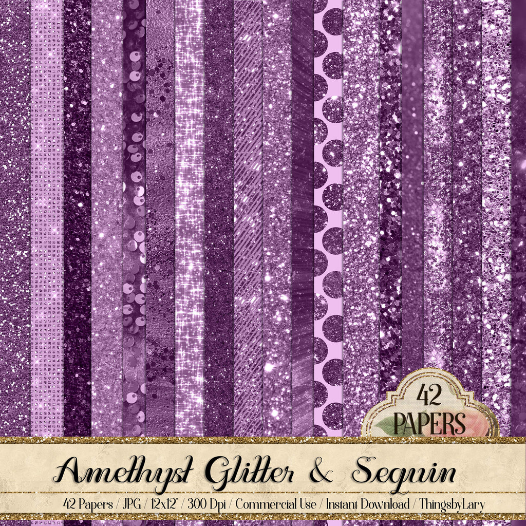 42 Amethyst Plum Glitter Sequin Digital Papers 12x12&quot; 300 Dpi Planner Paper Commercial Use Instant Download Scrapbook Digital Glitter Tinsel