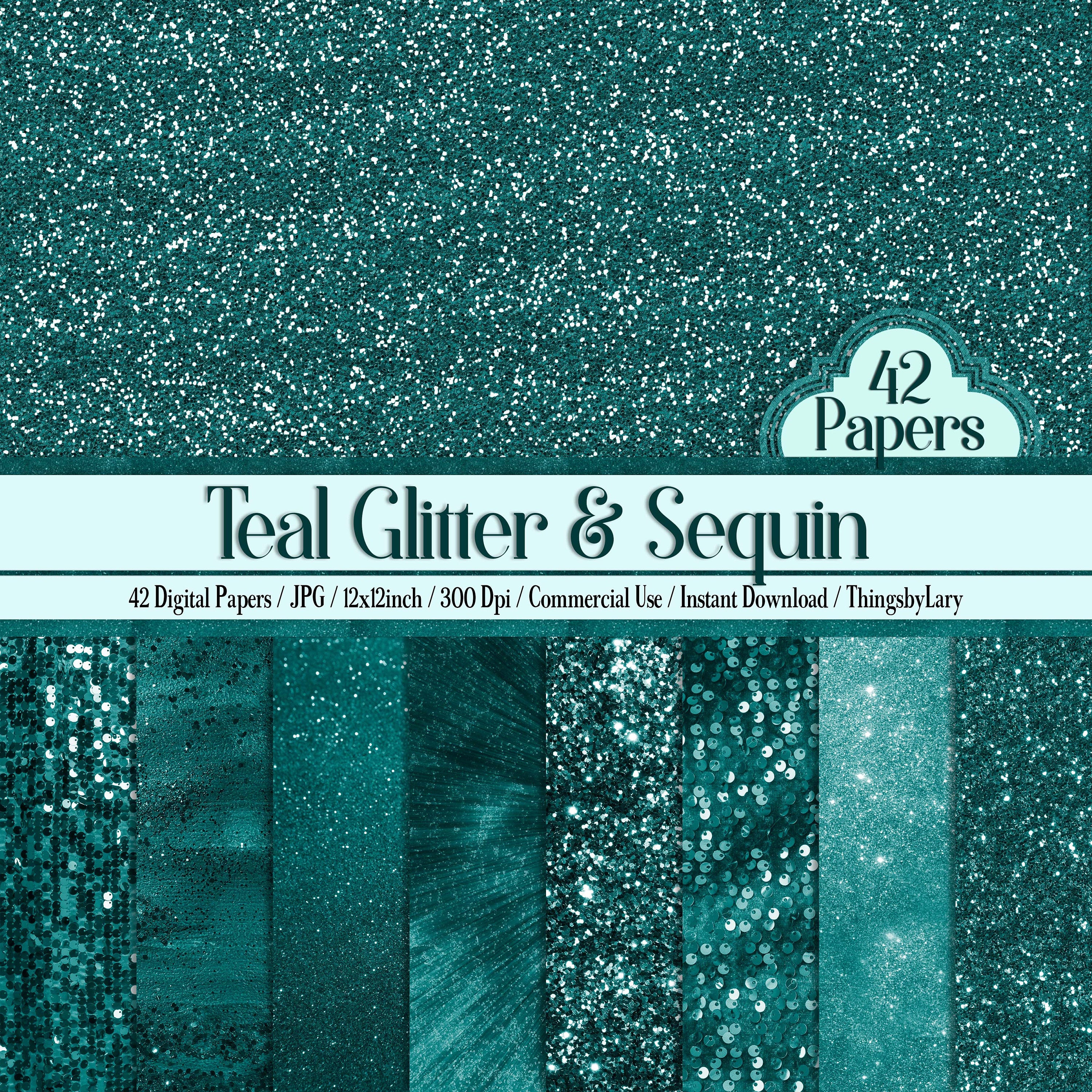 42 Teal Glitter Sequin Digital Papers 12x12&quot; 300 Dpi Planner Paper Commercial Use Instant Download Scrapbook Digital Glitter Sequin Tinsel