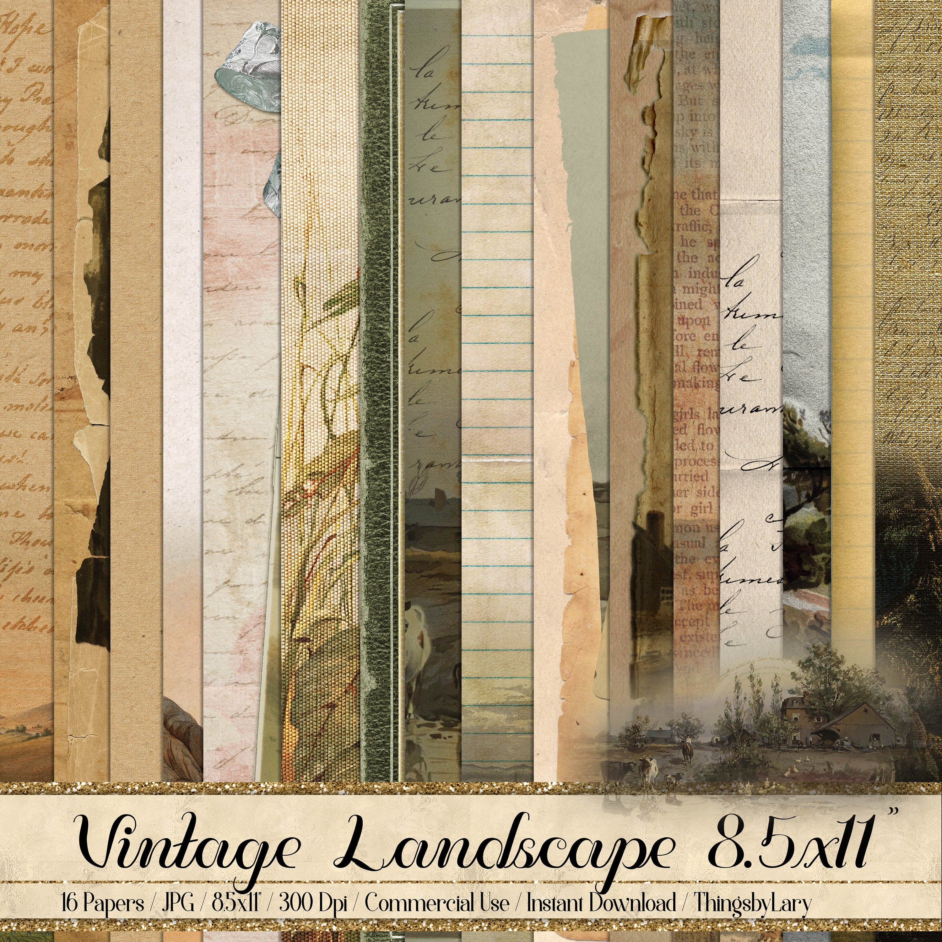 16 Vintage Landscape Travel Postcard Nature Digital Papers 8.5x11&quot; 300 dpi commercial use instant download vintage Printable travel Journal