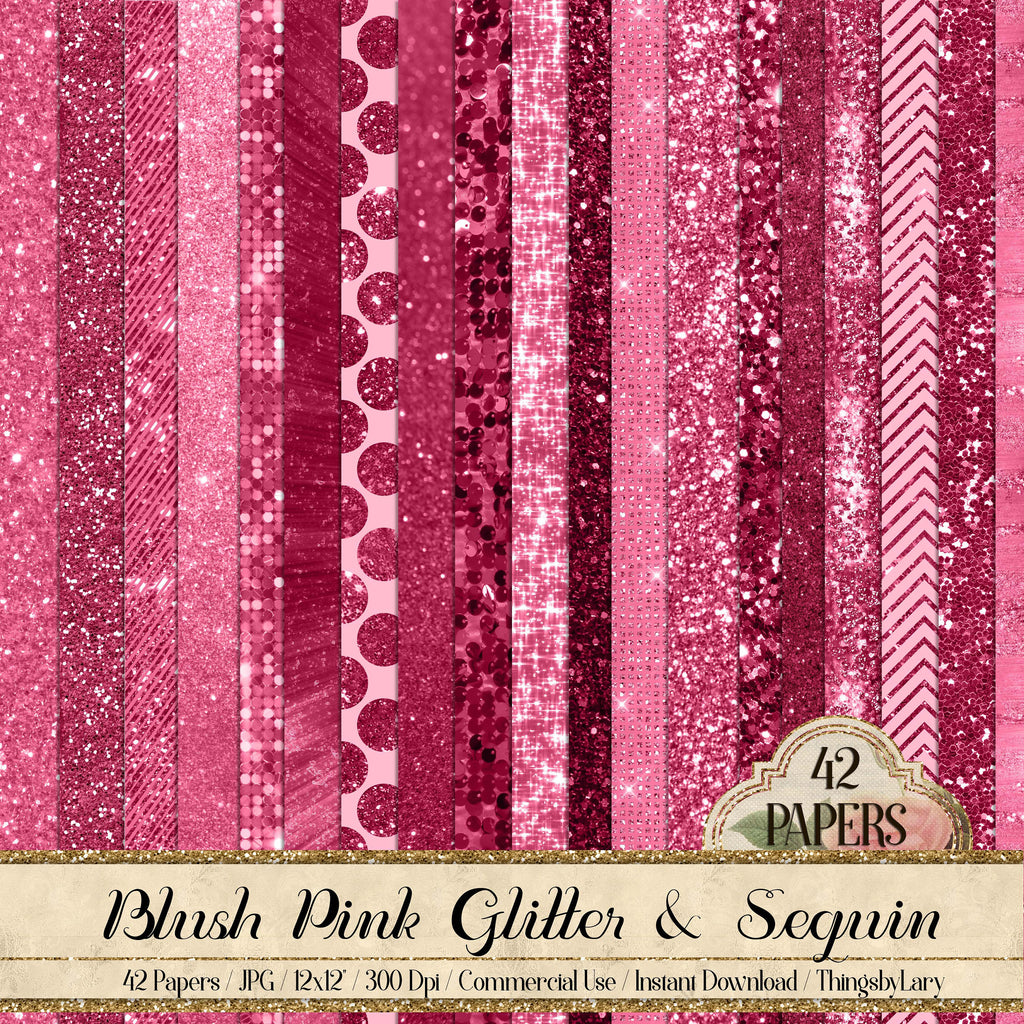 42 Blush Pink Glitter Sequin Digital Papers 12x12&quot; 300 Dpi Planner Paper Commercial Use Instant Download Scrapbook Digital Glitter Tinsel