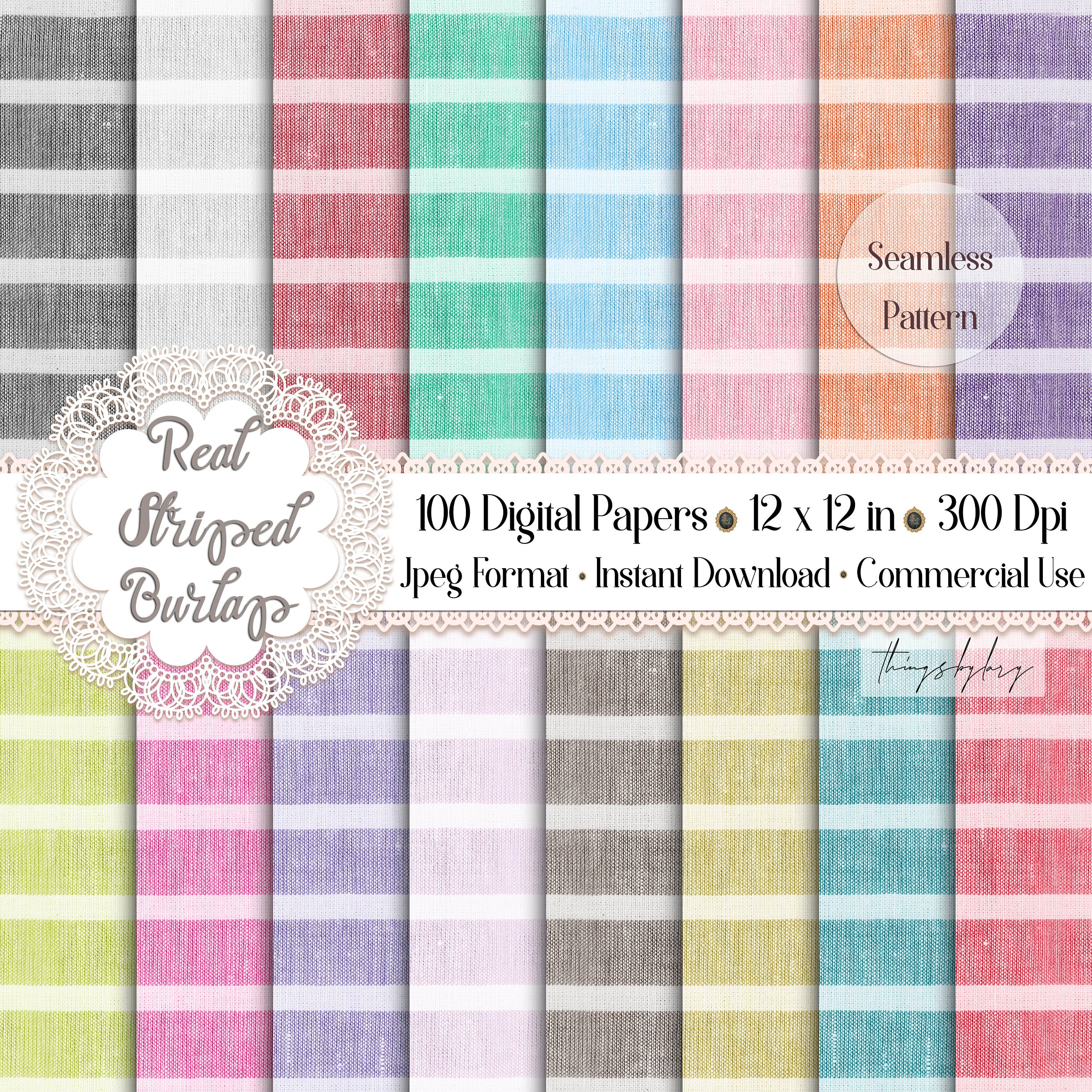 100 Seamless Real Striped Burlap Digital Papers 12&quot; 300 Dpi Commercial Use Instant Download Printable Canvas Fabric Craft Shabby Chic Linen