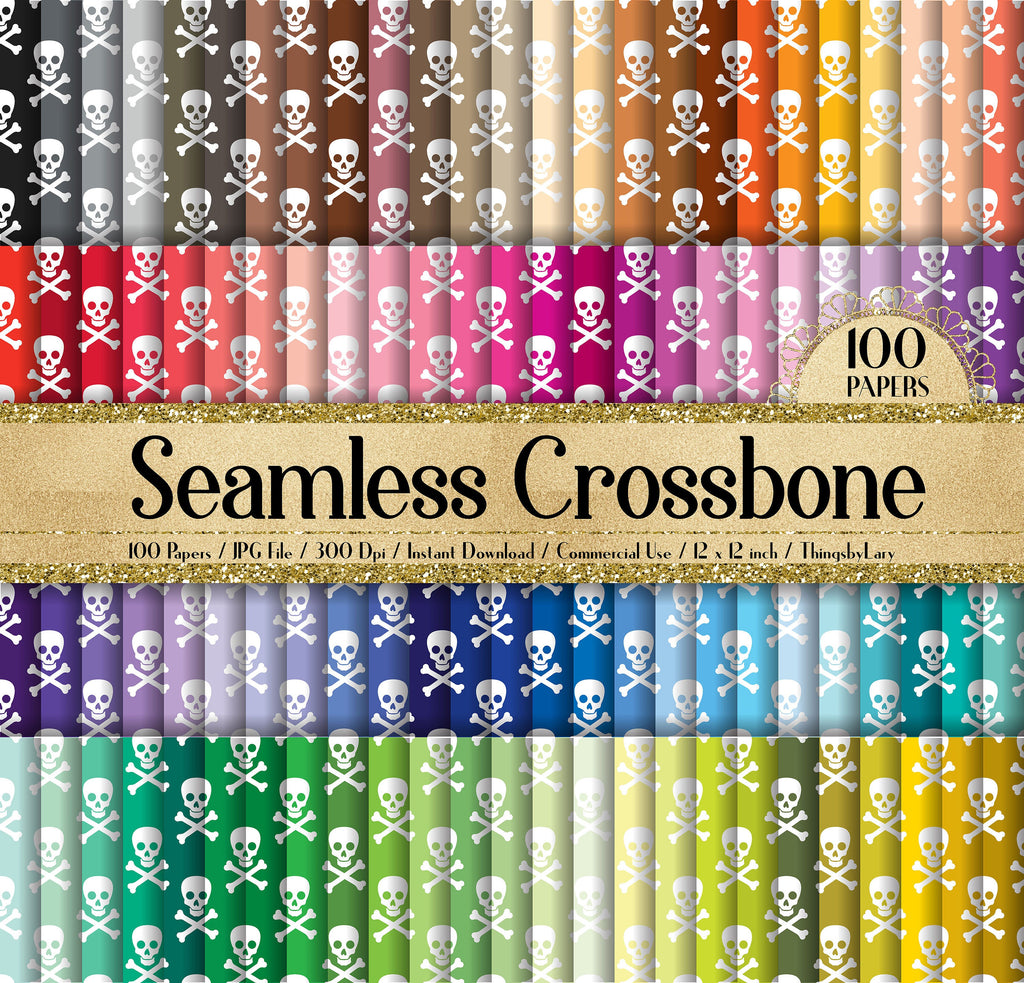 100 Seamless Crosses bones with Skull Digital Papers 12&quot;x12&quot; 300 Dpi Planner Paper Commercial Use Scrapbook Paper Rainbow Paper Halloween