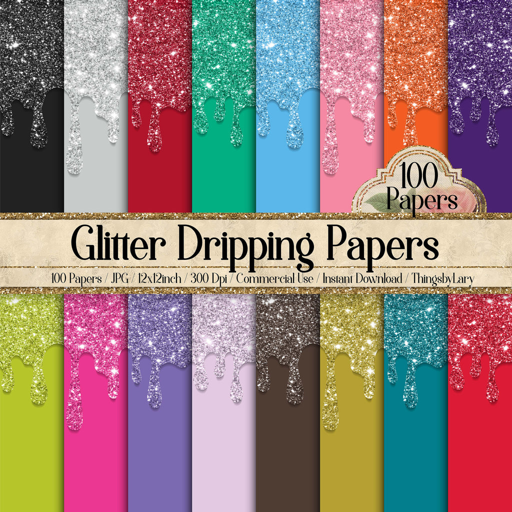 100 Glitter Liquid Dripping Digital Papers 12x12&quot; 300 Dpi Commercial Use Planner Paper Scrapbook Luxury Baby Shower glitter flowing melted