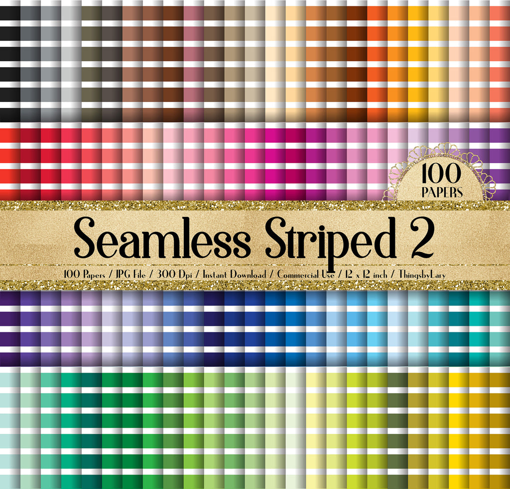 100 Seamless Striped Pattern Digital Papers 12&quot;x12&quot; 300 Dpi Planner Paper Commercial Use Scrapbook Paper Rainbow Paper 100 Striped Papers