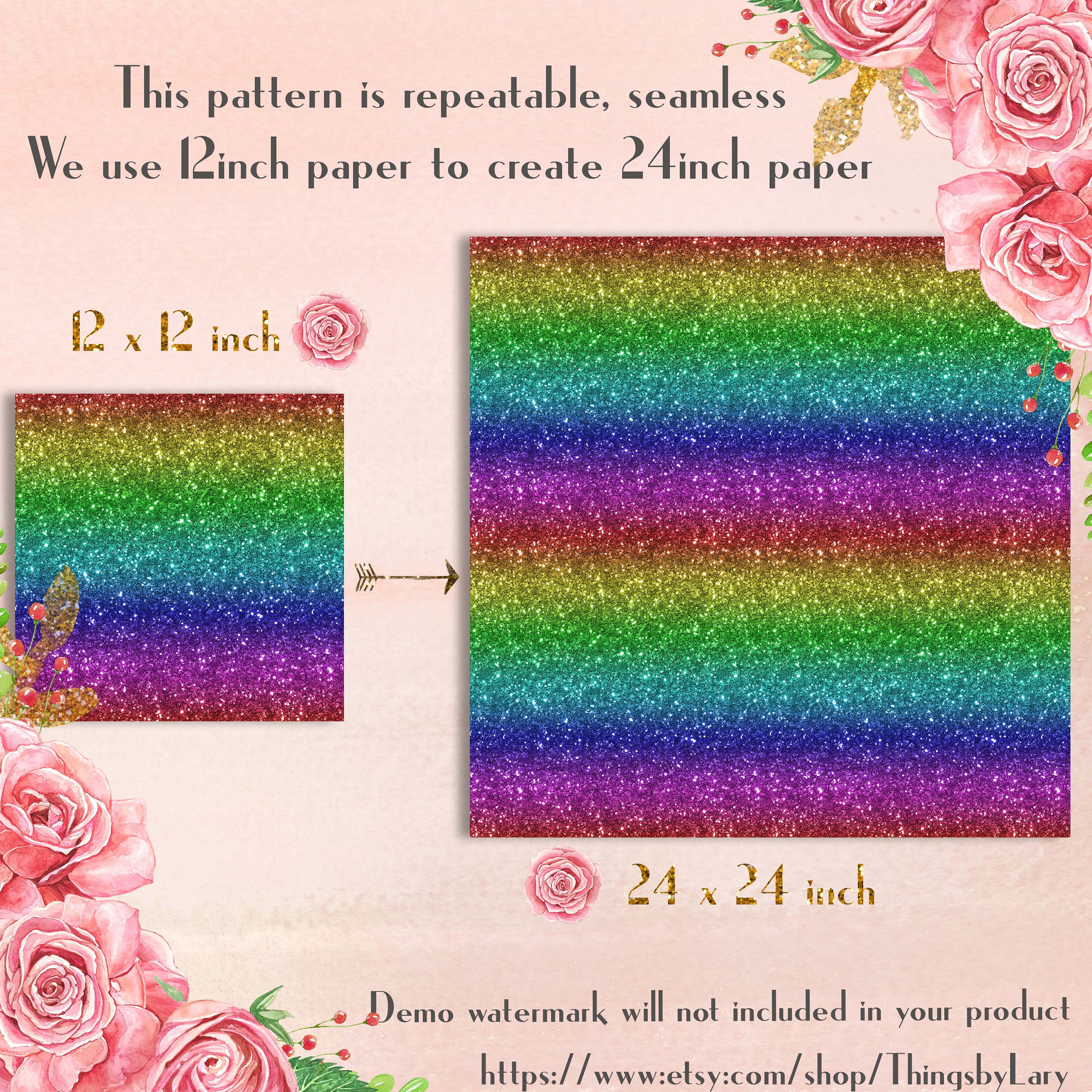 18 Seamless Rainbow Shimmering Glitter Digital Papers 12x12&quot; 300 Dpi Instant Download Commercial Use Scrapbook Colorful Festival Unicorn
