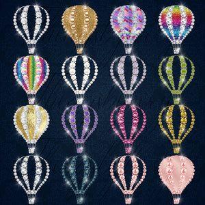 43 Diamond Pearl Gold Glitter Rainbow Hot Air Balloons 300 Dpi PNG Instant Download Commercial Use Real Diamond Vacation Travel Adventure