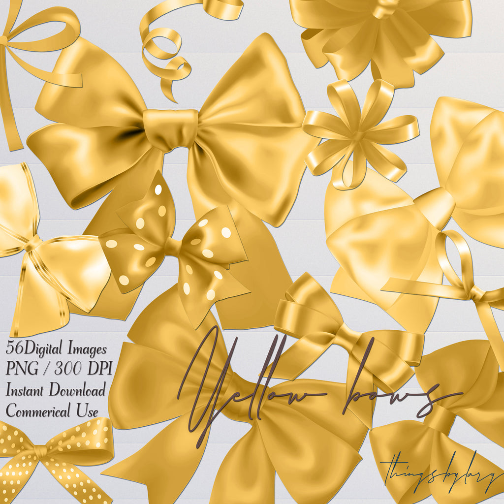 56 Yellow Mimosa Satin Bows Ribbons Digital Images 300 Dpi PNG Transparent Instant Download Commercial Use Bridal Shower Wedding Kid Girl