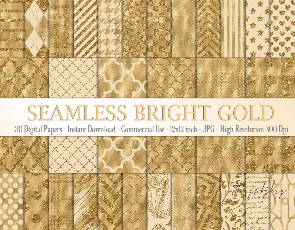 30 Seamless Gold Glitter Foil Basic Common Home Decor Prints Patterns Digital Papers Instant Download Commercial Use 12x12&quot; chevron Trellis