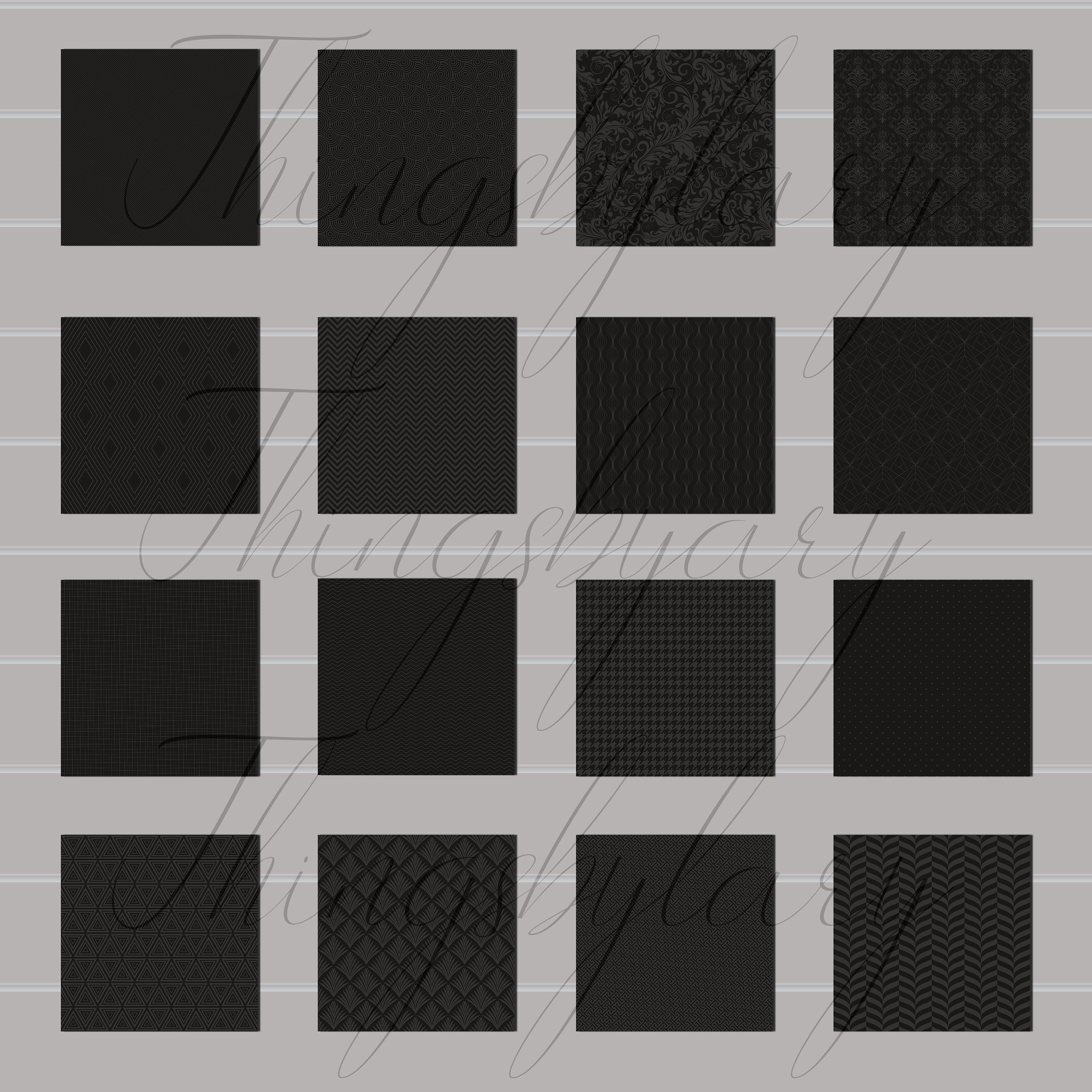 16 Seamless Luxury Black Digital Papers 300 dpi commercial use black gray pattern black damask black geometric art deco black houndstooth