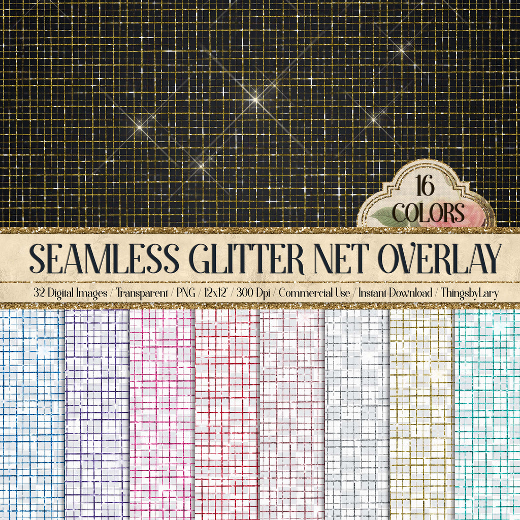 16 Seamless Glitter Scratch Net Transparent Overlay Images PNG 16 Colors Commercial Use Instant Download Glitter Overlay Card Making Fabric