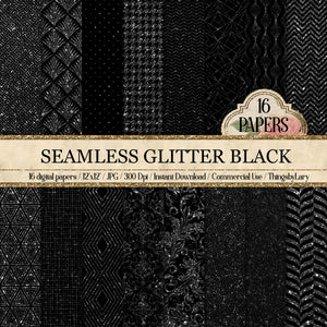16 Seamless Glitter Black Digital Papers 300 dpi commercial use black gray pattern black damask black geometric art deco black houndstooth