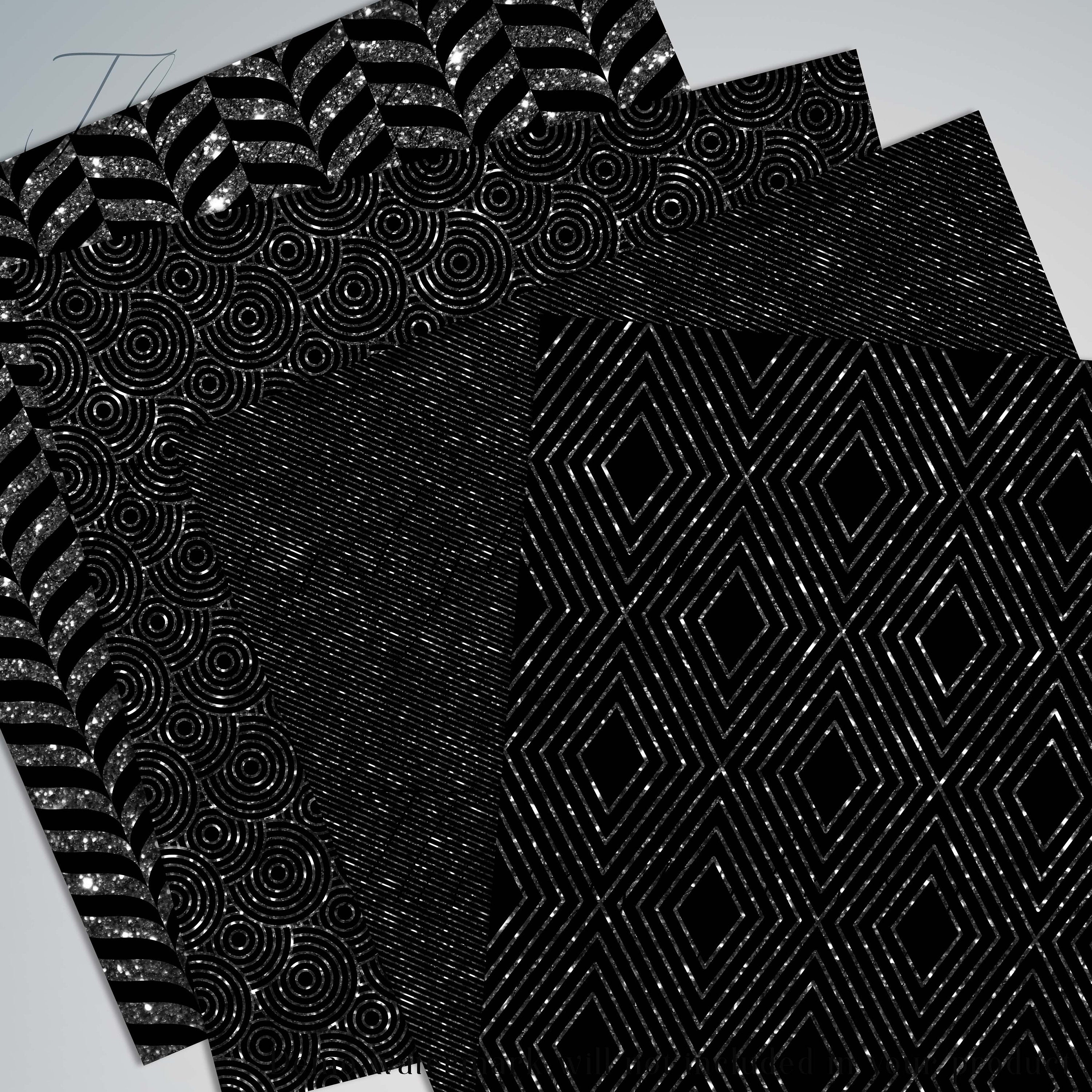 16 Seamless Glitter Black Digital Papers 300 dpi commercial use black gray pattern black damask black geometric art deco black houndstooth