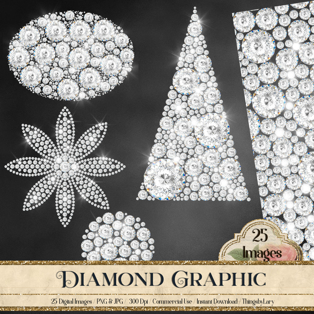 25 Diamond Clip Arts Digital Images 300 Dpi PNG Instant Download Commercial Use Realistic Diamond Wedding Flower elongated triangle