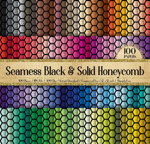 100 Seamless Black and Solid Honeycomb Digital Papers 12x12&quot; 300 Dpi Commercial Use Instant Download Printable Pattern Baby Shower Nature