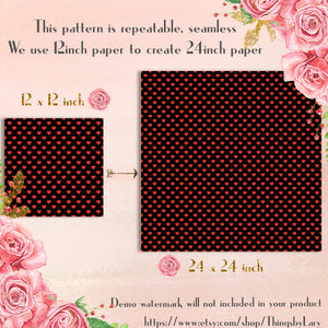 100 Seamless Black and Solid Heart Pattern Digital Papers 12x12&quot; 300 Dpi Commercial Use Instant Download Printable Love Valentine Wedding