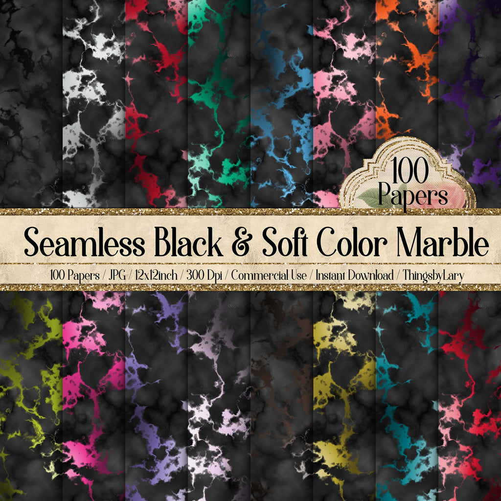 100 Seamless Black & Soft Color Marble Digital Papers 12x12&quot; 300 Dpi Planner Paper Scrapbook Printable Journal Paper Card Making Natural