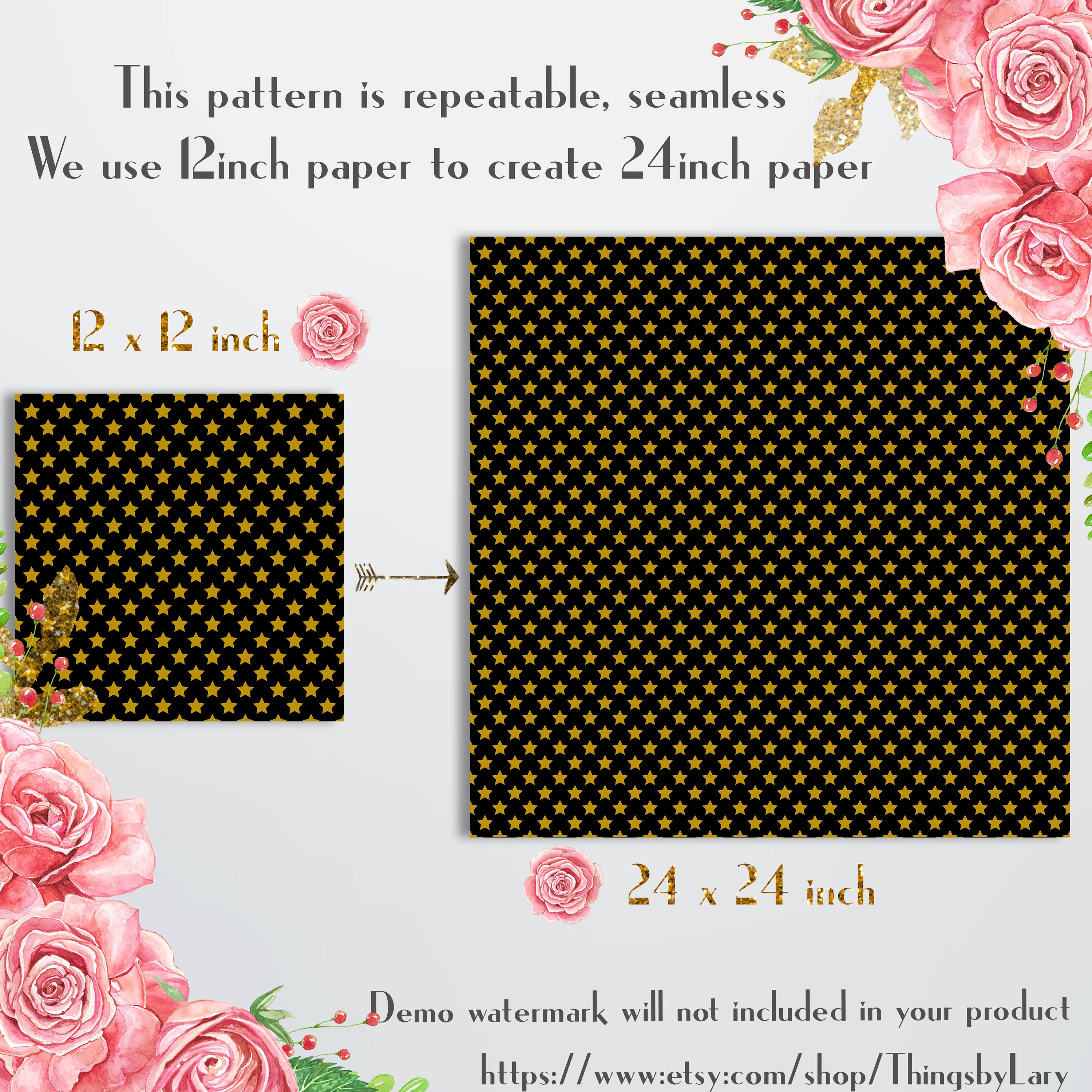 100 Seamless Black and Solid Star Pattern Digital Papers 12x12&quot; 300 Dpi Commercial Use Instant Download Printable Baby Shower Birthday Party