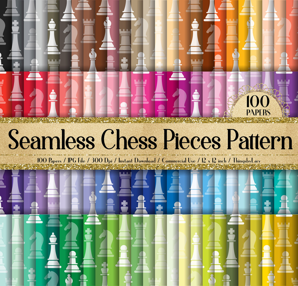 100 Seamless Chess Pieces Pattern Digital Papers 12&quot; 300 Dpi Commercial Use Instant Download Printable Royal Chessboard Wonderland Wizard