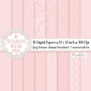 16 Seamless Luxury Blush Pink Digital Papers 300 dpi commercial use blush pink pattern pink damask art deco houndstooth wedding shabby chic