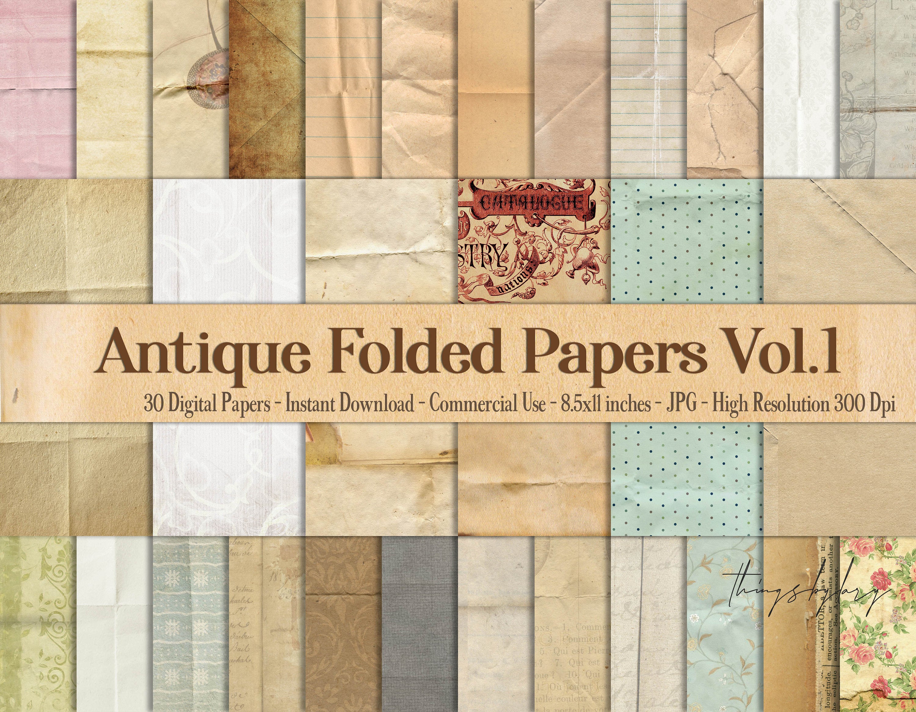 30 Folded Crumpled Antique Vintage Old Digital Papers 8.5x11 300 Dpi Planner Paper Commercial Use distressed grunge Parchment Papyrus torn