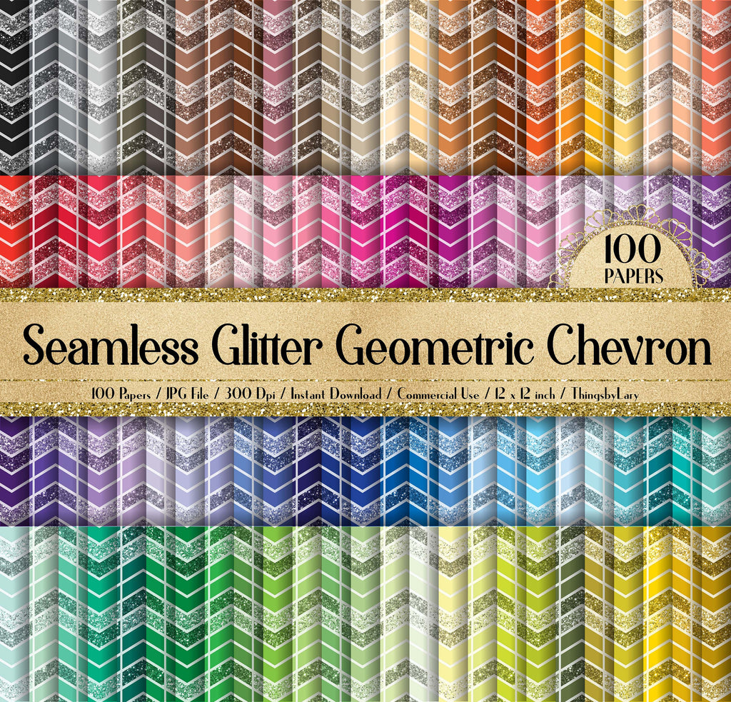 100 Seamless Glitter Geometric Chevron Digital Papers 12x12&quot; 300 Dpi Commercial Use Instant Download Printable Note Book Fabric Print Boho