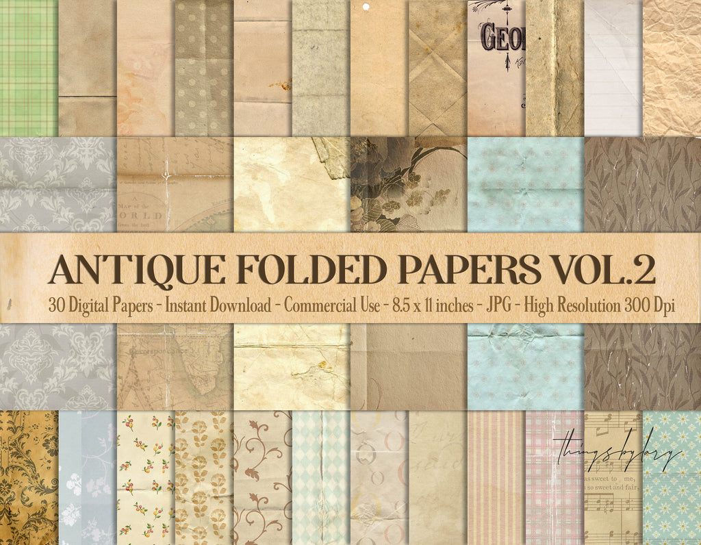 30 Folded Crumpled Antique Vintage Old Digital Papers Vol.2 8.5x11 300 Dpi Planner Paper Commercial Use distressed grunge Parchment Papyrus