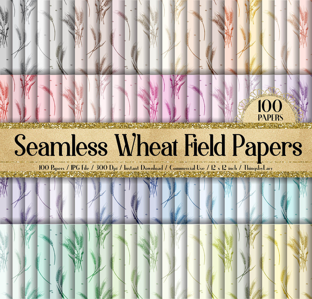 100 Seamless Wheat Field Barley Grain Organic Digital Papers 12x12&quot; 300 Dpi Commercial Use Instant Download Printable Journal Rainbow Fabric