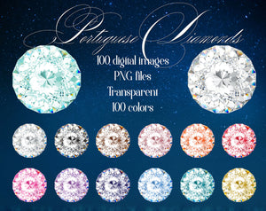 100 Portuguese Diamond PNG Digital Images 300 Dpi Instant Download Commercial Use Bridal Shower Digital Diamond Wedding Real Diamond Graphic