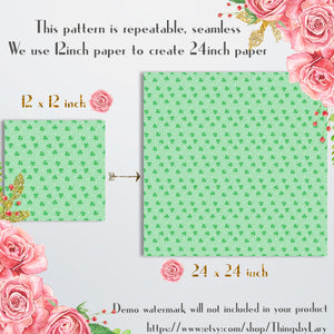 100 Seamless Clover Leaf Digital Papers 12&quot; 300 Dpi Commercial Use Instant Download Printable St Patrick&#39;s day shamrock Green tree Leaves