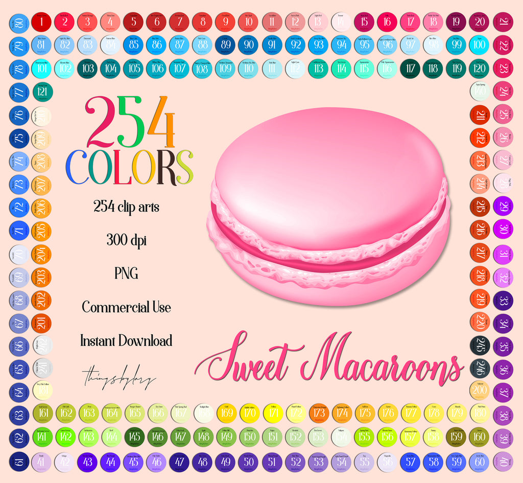 254 Sweet Macaroons Digital Images PNG Transparent Instant Download Commercial Use French Cookies Kid Birthday Party Baby Shower Wedding