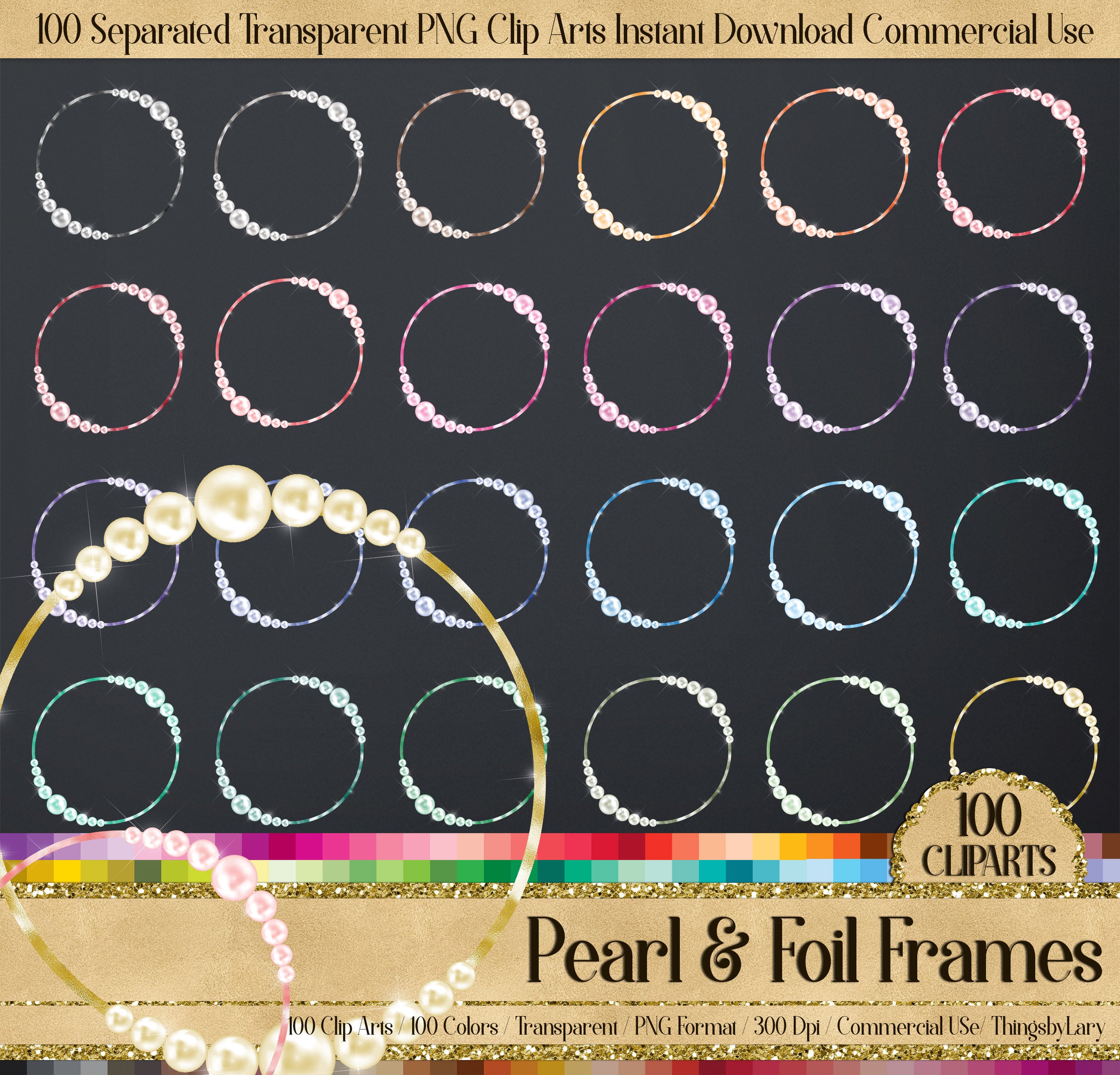 100 Pearl & Foil Circle Frames Clip arts Pearl Frames Digital Clip arts digital frame Planner Clipart Circle Frame Commercial Use Printable