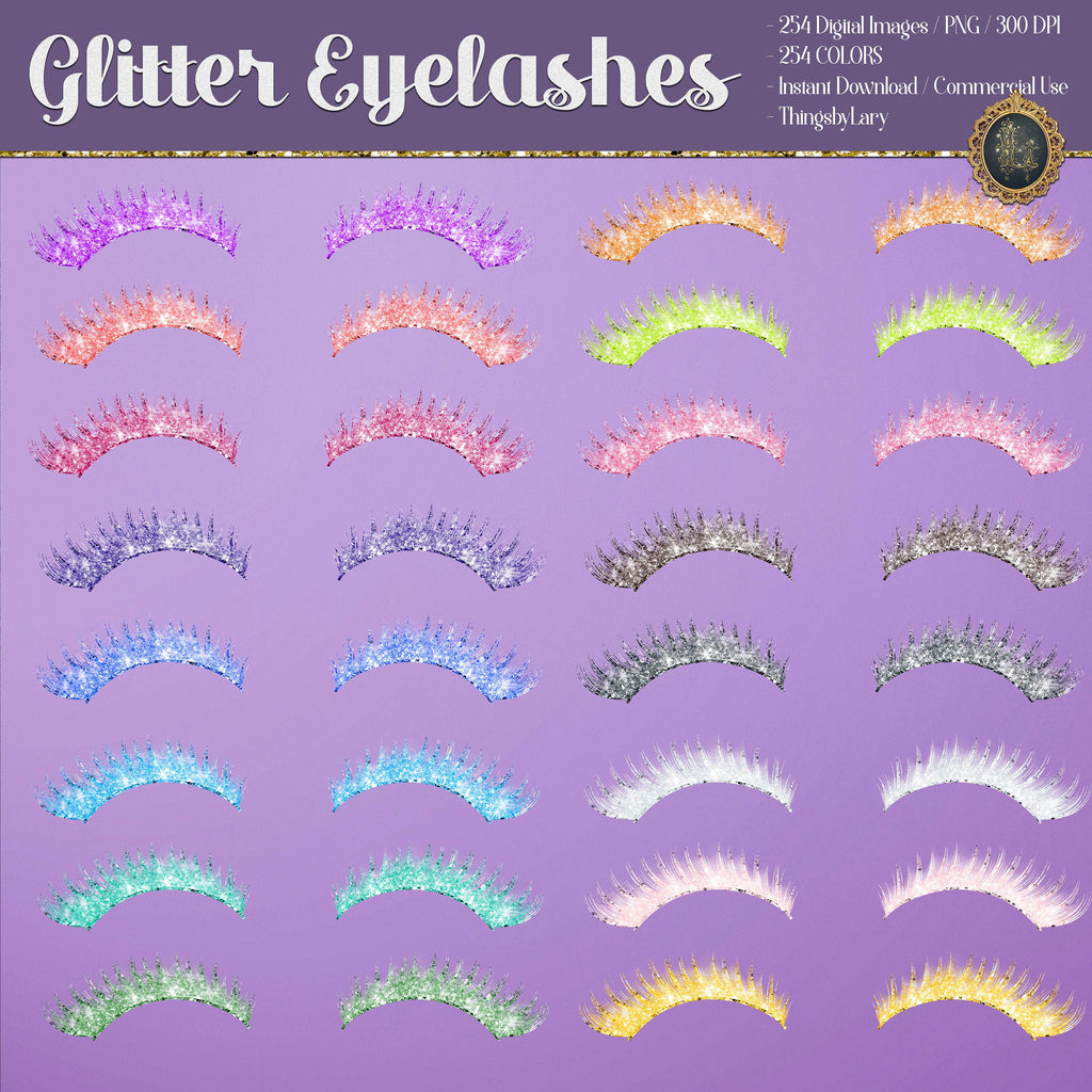 254 Glitter Eyelashes Set Clip arts 300 Dpi Instant Download Commercial Use Bridal Shower Wedding Valentine Date Beauty Fashion Illustraion
