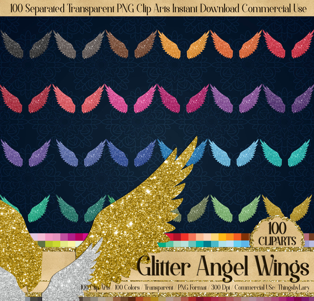 100 Glitter Angel Wings Clip art 300 Dpi Instant Download Commercial Use Planner Glitter Christmas Winter Christmas Ornament Valentine Cupid