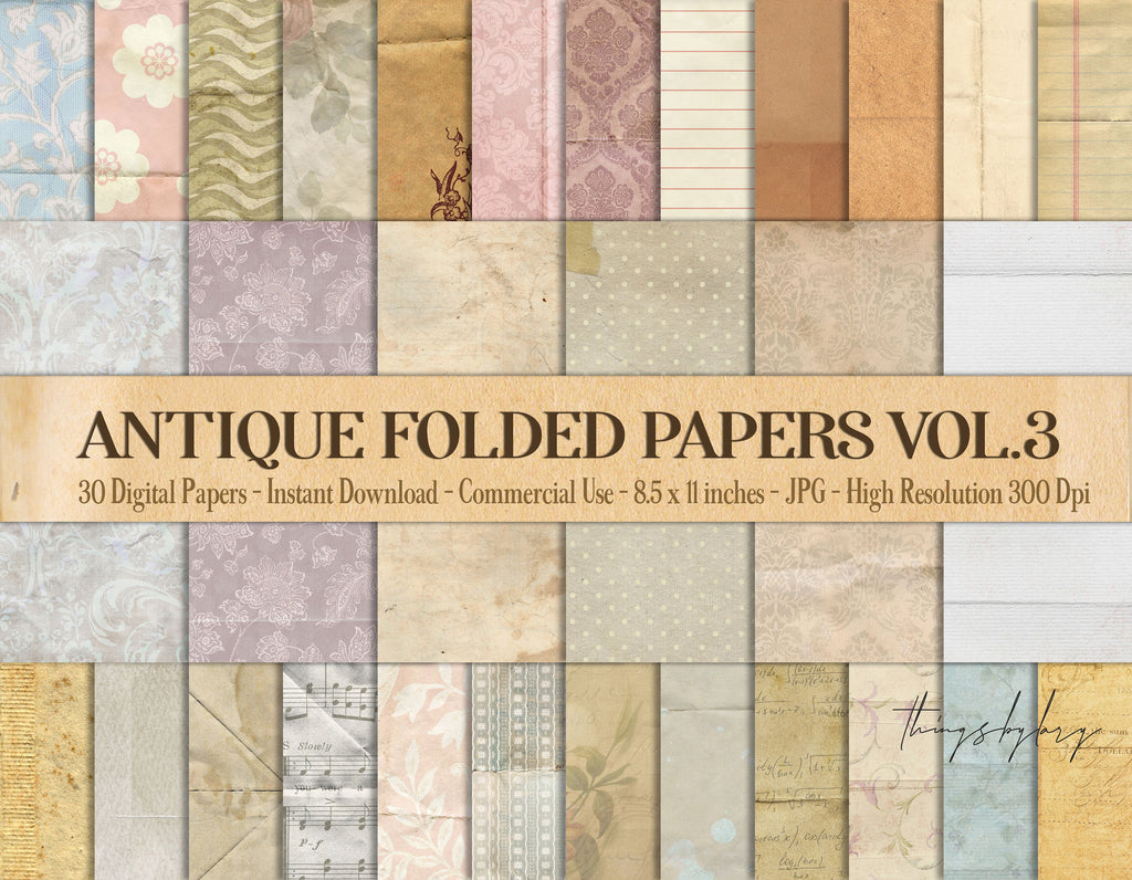30 Folded Crumpled Antique Vintage Old Digital Papers Vol.3 8.5x11 300 Dpi Planner Paper Commercial Use distressed grunge Parchment Papyrus