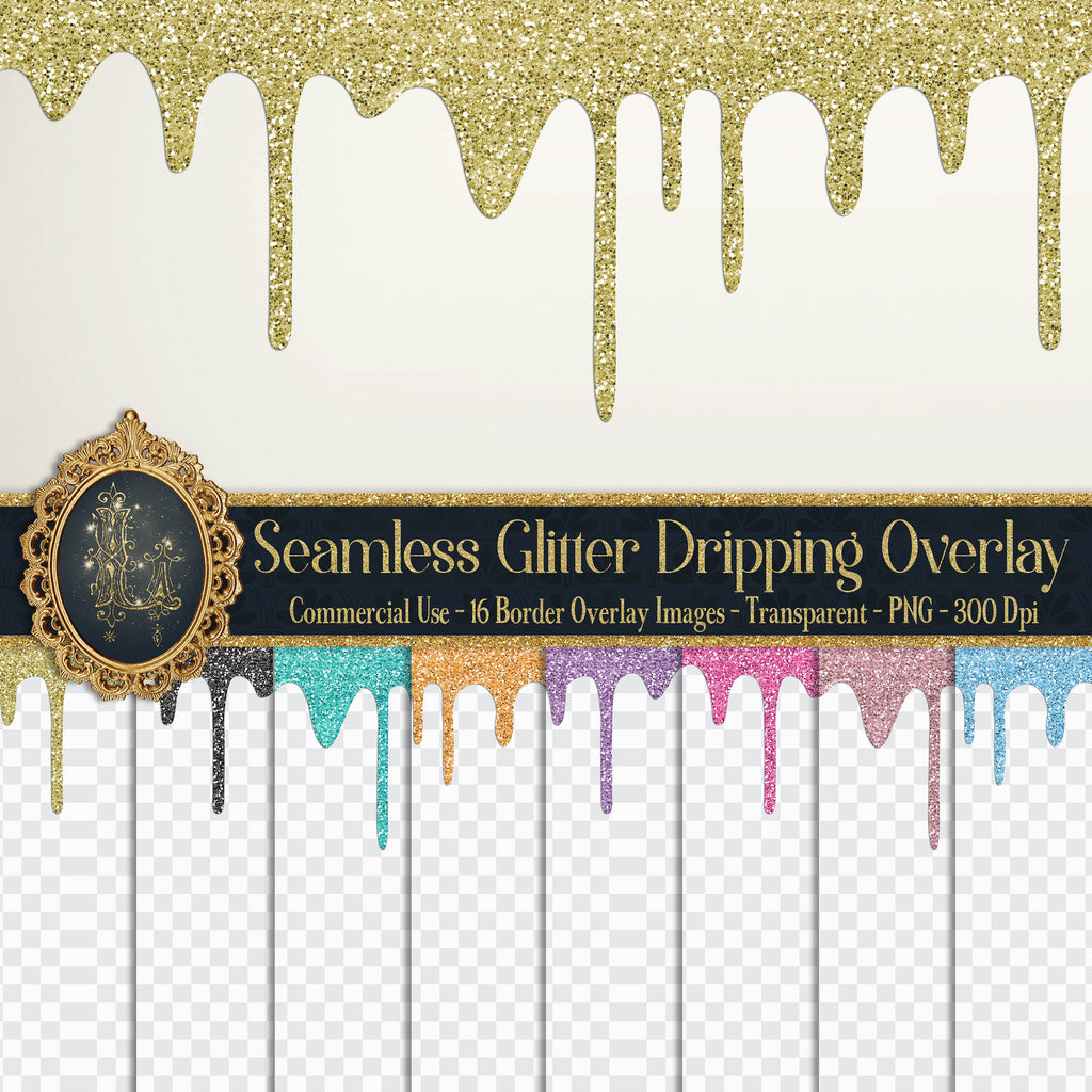 16 Seamless Glitter Dripping Overlay Images 16 Colors Gold Silver Pink Red Glitter Digital Seamless Glitter Overlay Commercial Use Melted