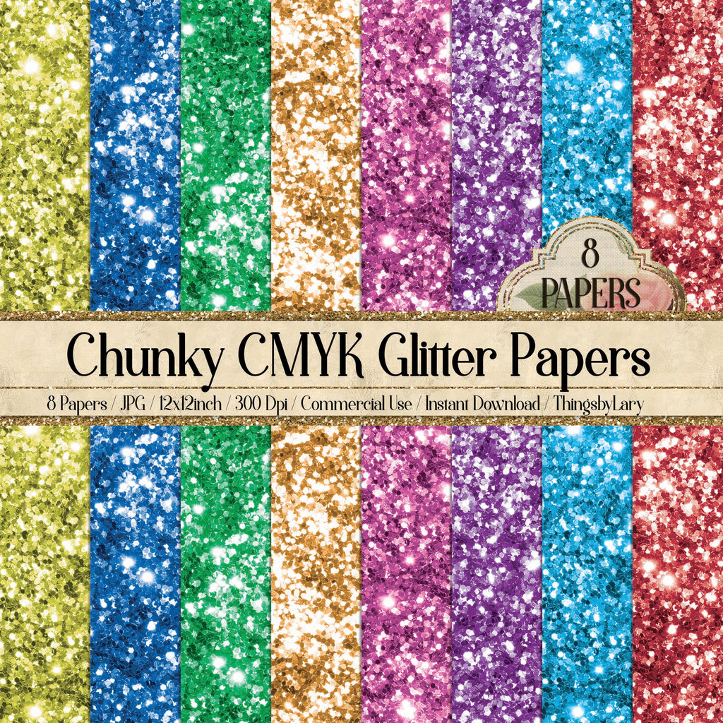 8 Sparkle Chunky CMYK Glitter Papers 12x12 Instant Download Commercial Use 300 Dpi Planner Paper Scrapbook Luxury Glitter Texture Paper