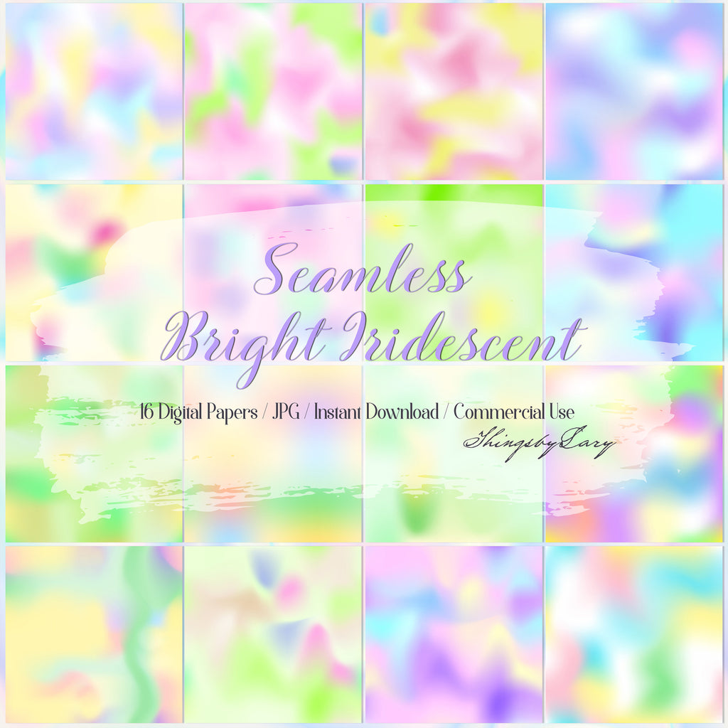 16 Seamless Bright Iridescent Digital Papers 12x12&quot; 300 dpi commercial use instant download ombre rainbow holographic fairy magical unicorn