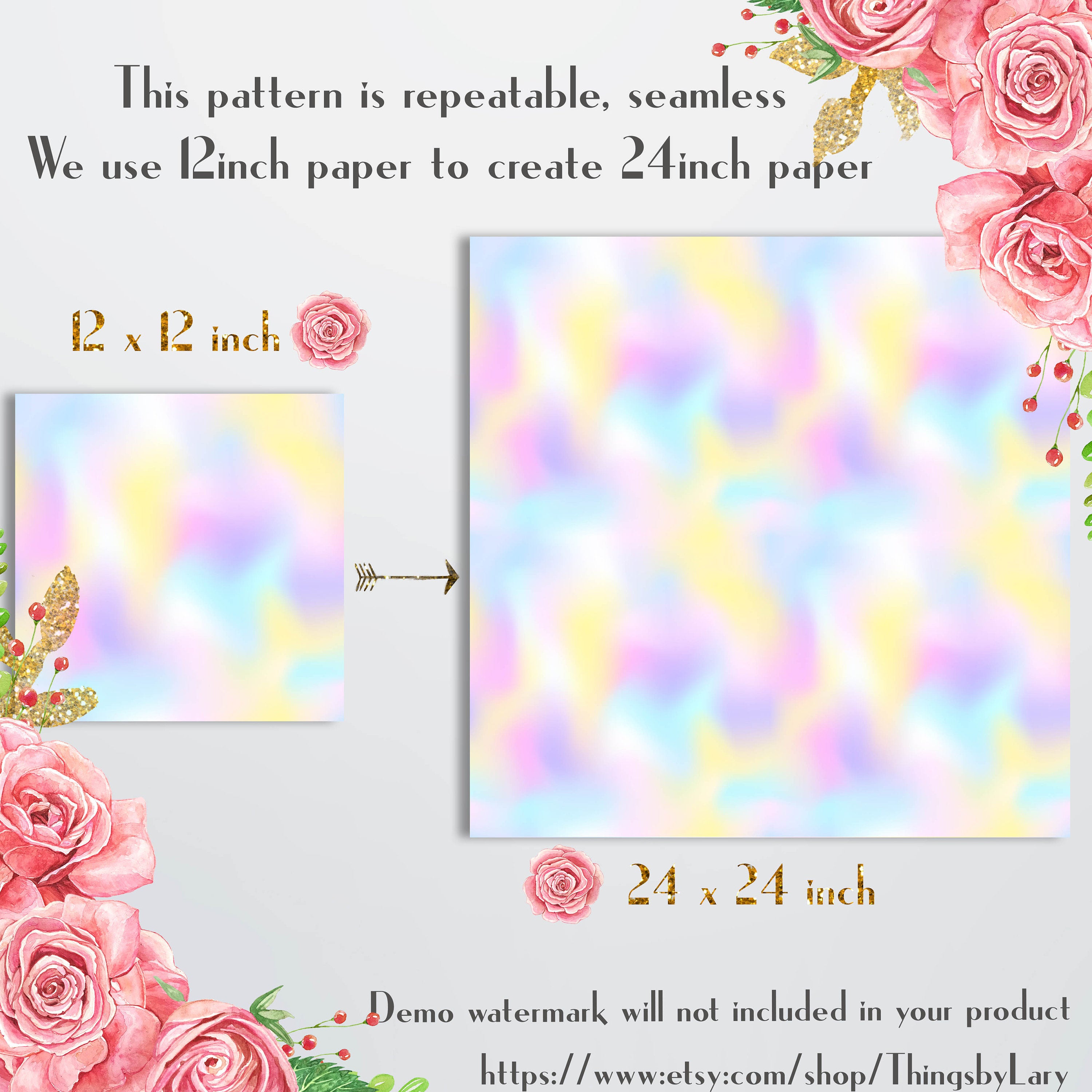 16 Seamless Bright Iridescent Digital Papers 12x12&quot; 300 dpi commercial use instant download ombre rainbow holographic fairy magical unicorn