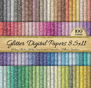 100 Glitter Digital Papers 8.5x11&quot; 300 Dpi Planner Paper Commercial Use Instant Download Scrapbook Rainbow Journal Gold Glitter