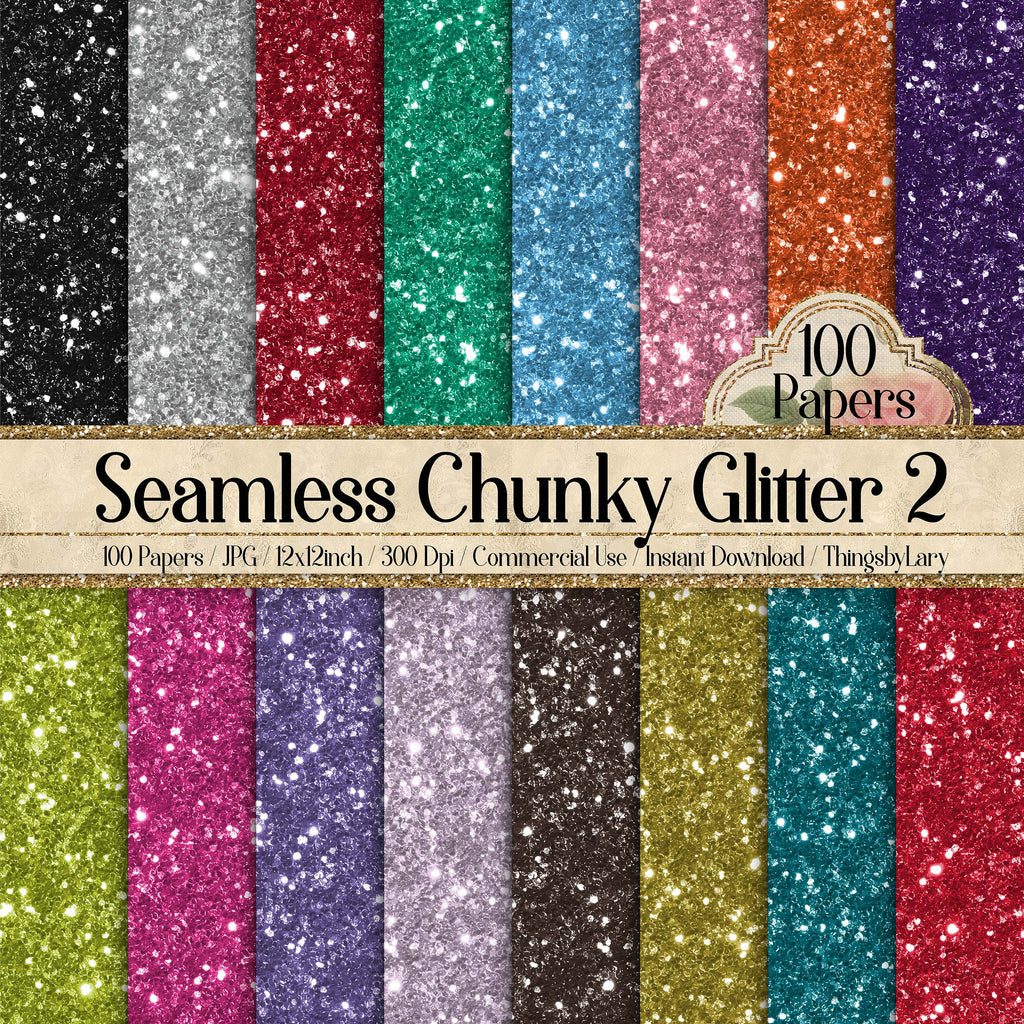 100 Seamless Chunky Glitter Style 2 Digital Papers 12x12&quot; 300 Dpi Instant Download Commercial Use Digital realistic glitter tinsel gold pink