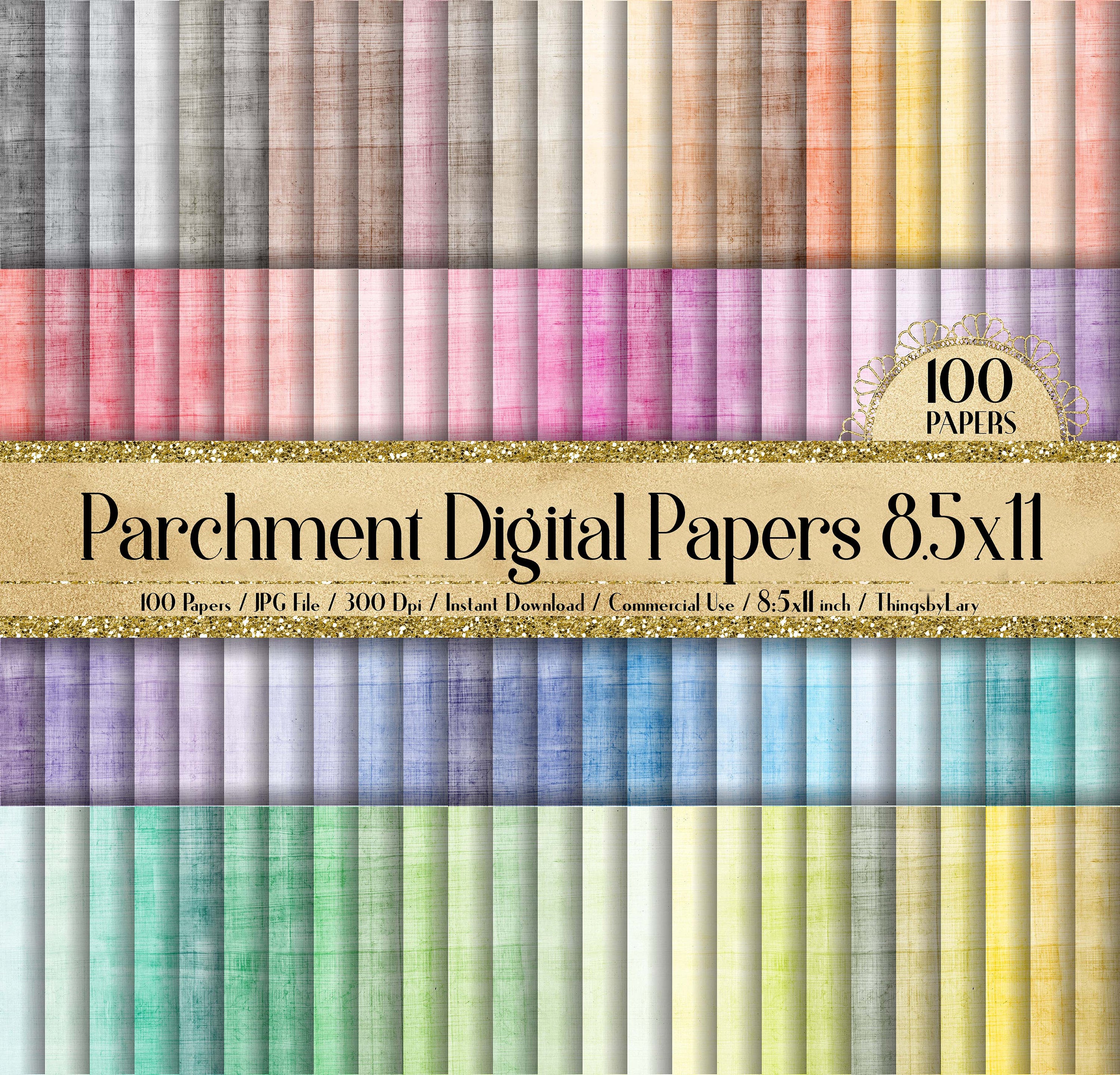 100 Antique Parchment Digital Papers 8.5x11&quot; 300 Dpi Commercial Use Instant Download Printable Old Paper Grunge Distressed Vintage